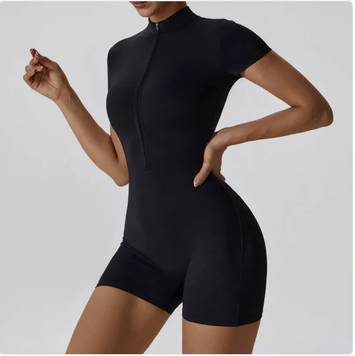 Chic Zippered Yoga Playsuit - ENVYWEAR