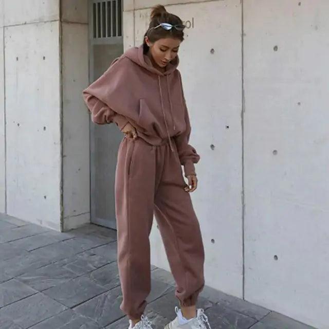 Women Warm Hoodie and Pants Set - ENVYWEAR