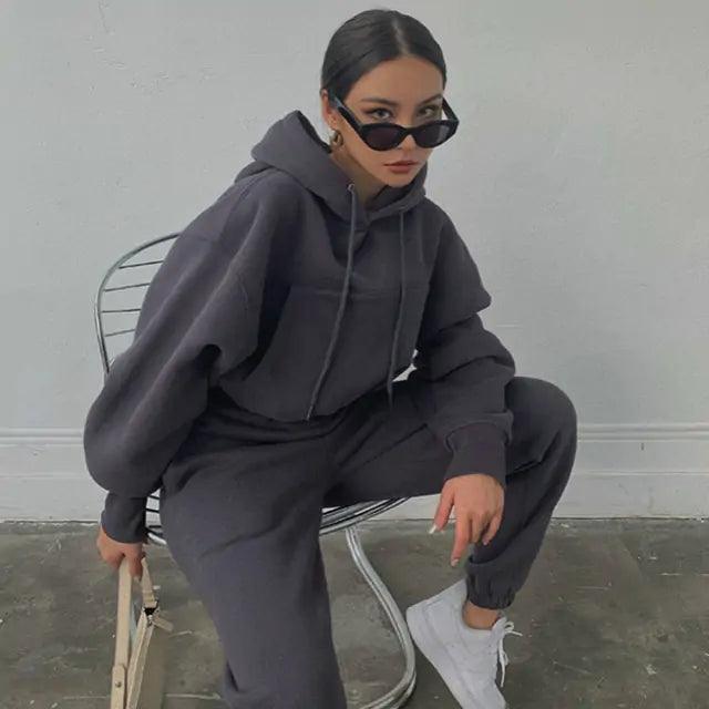 Women Warm Hoodie and Pants Set - ENVYWEAR