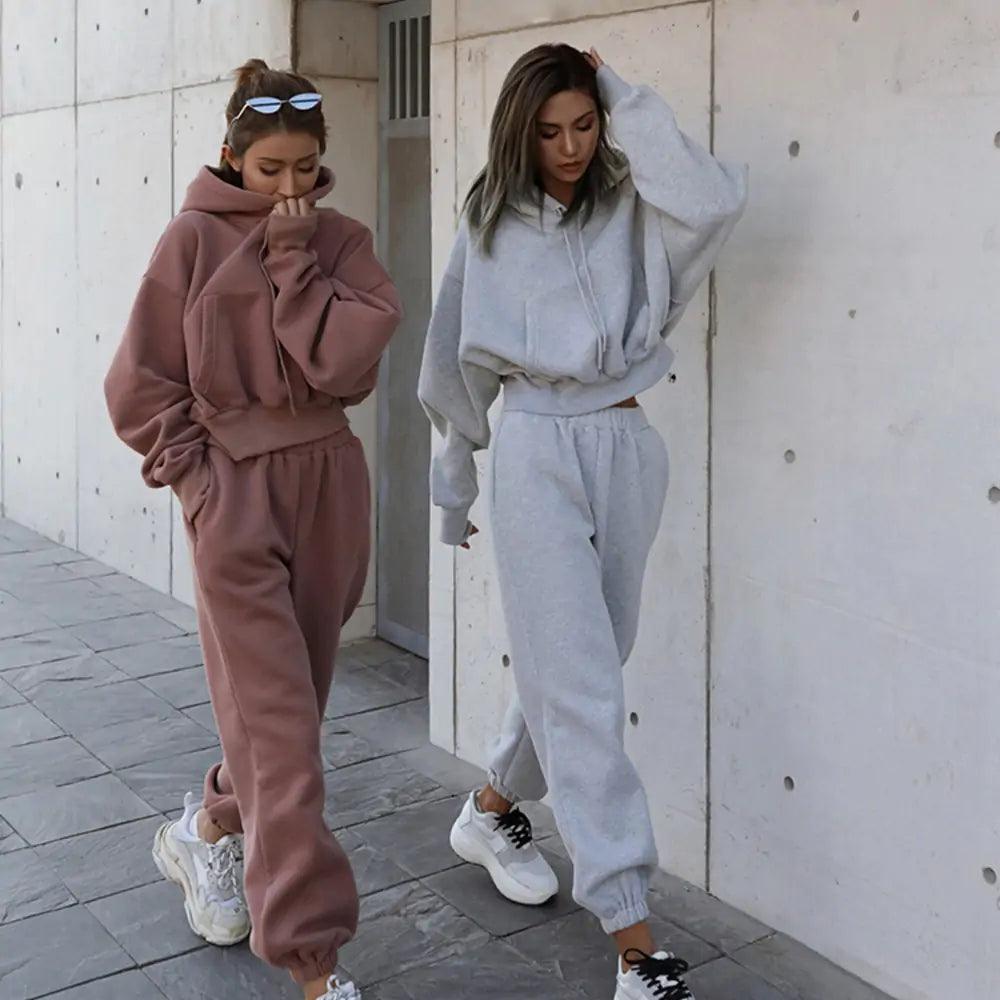 Women Warm Hoodie and Pants Set - ENVYWEAR