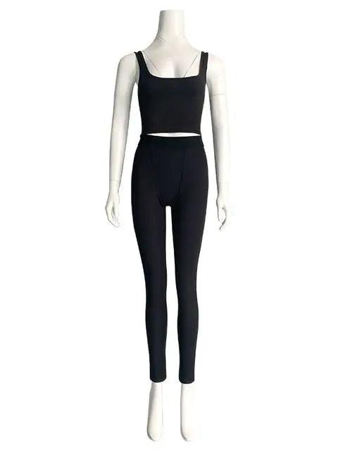 Ensemble de couleur unie noir hautement extensible