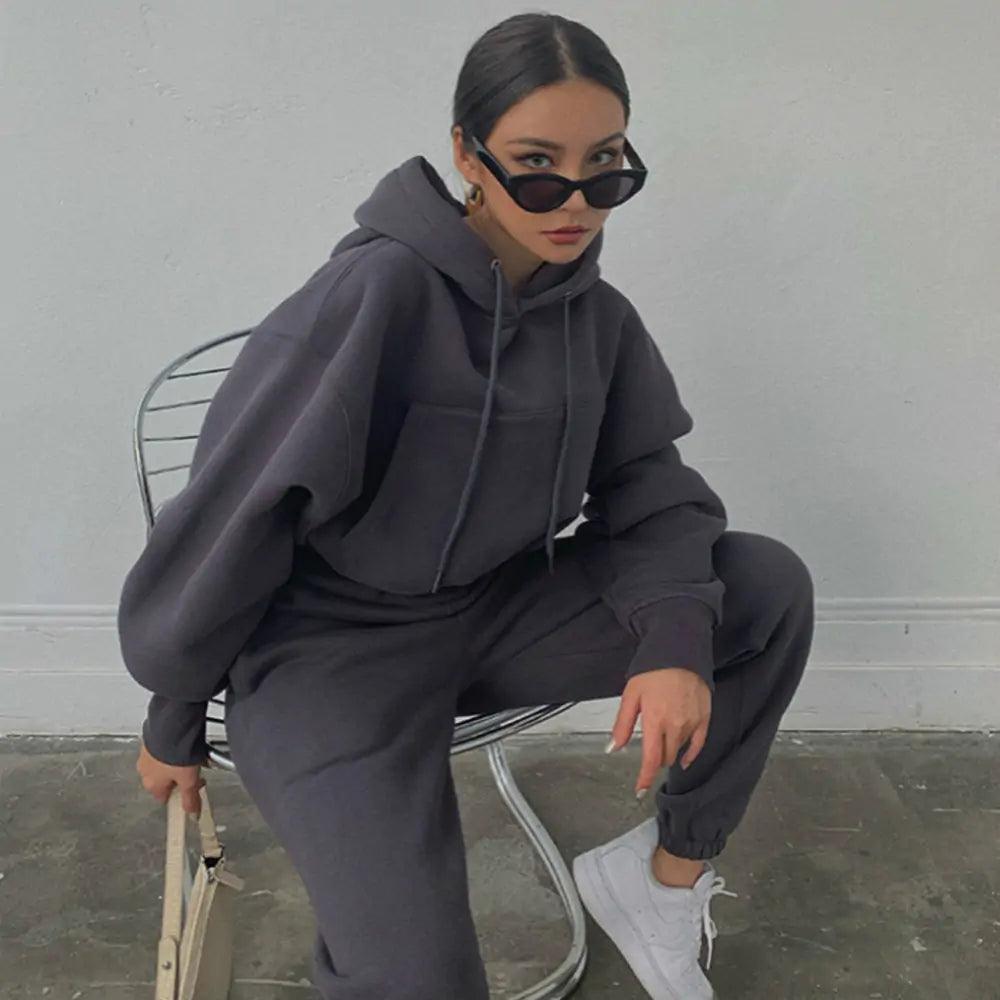 Women Warm Hoodie and Pants Set - ENVYWEAR