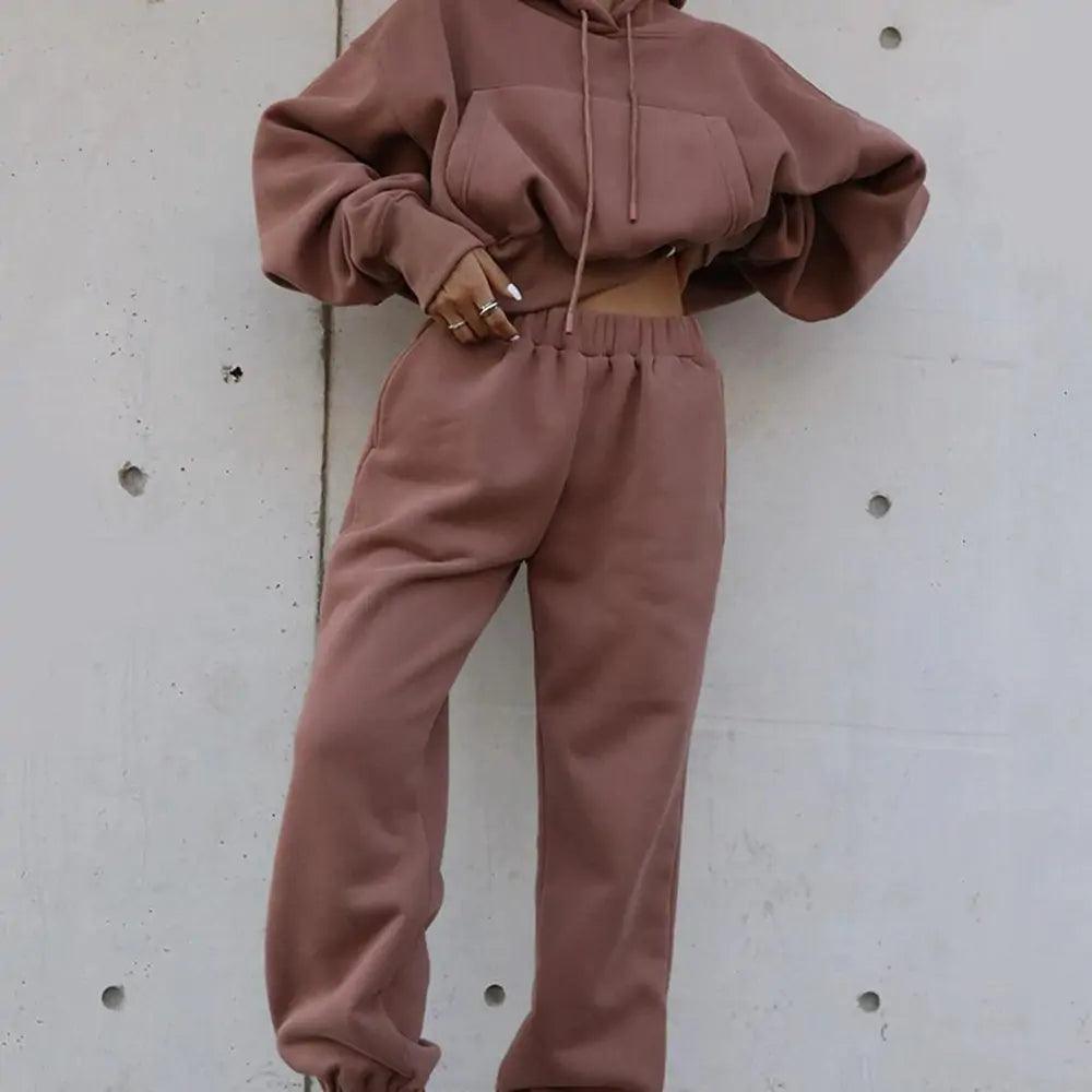 Women Warm Hoodie and Pants Set - ENVYWEAR