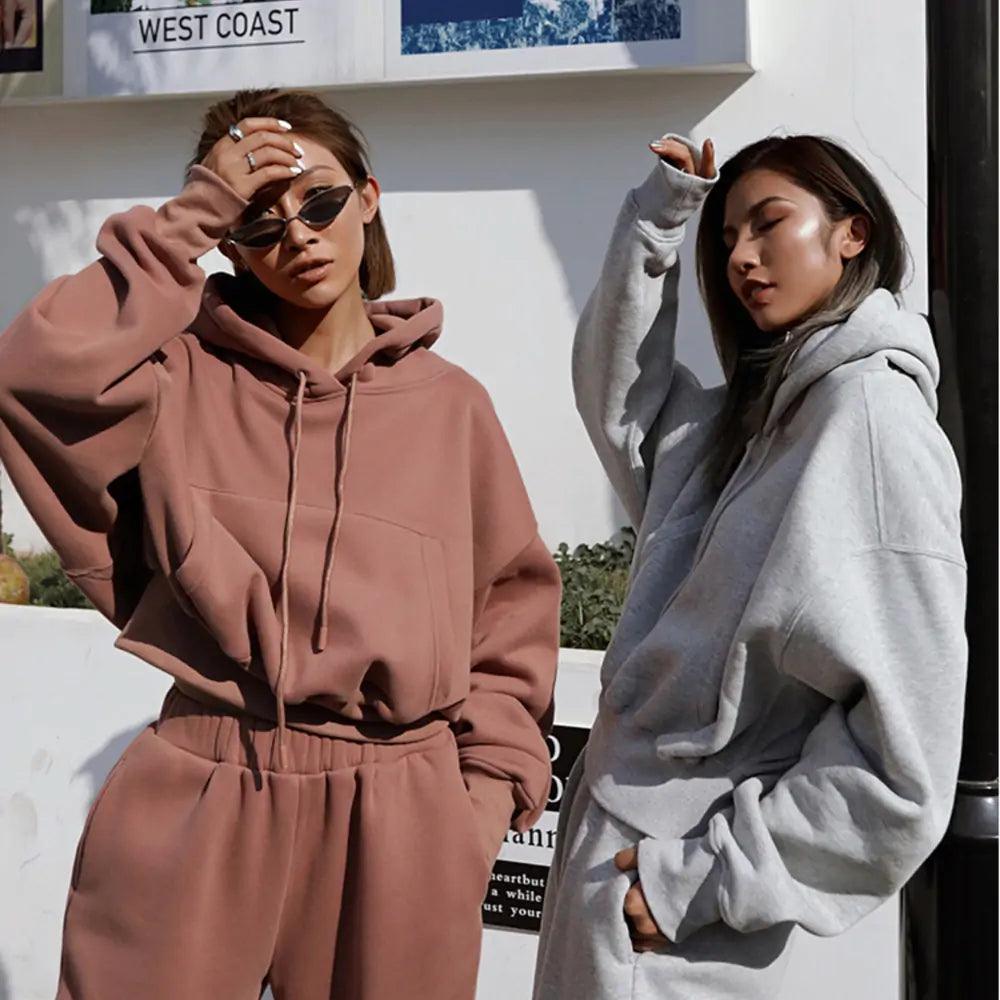 Women Warm Hoodie and Pants Set - ENVYWEAR