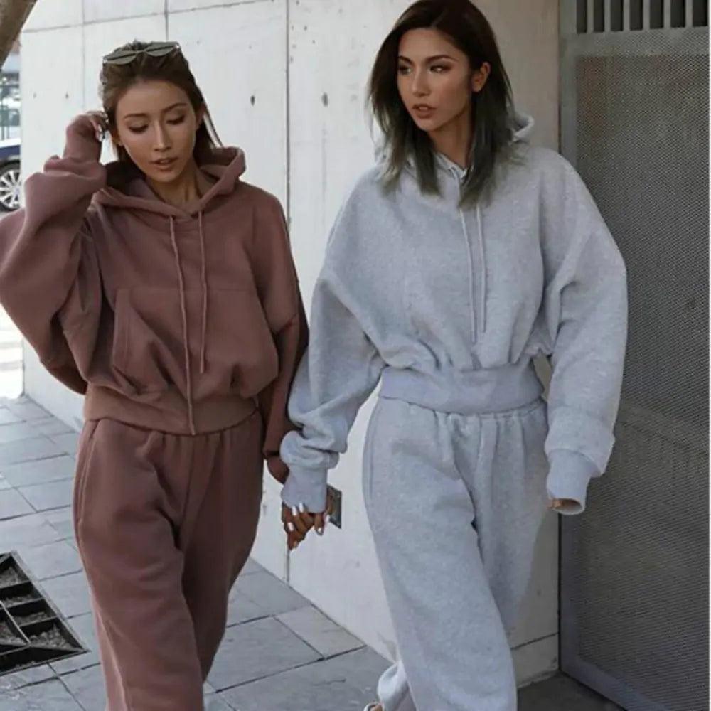 Women Warm Hoodie and Pants Set - ENVYWEAR