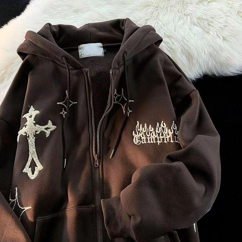 Goth Embroidery Retro Hoodies - ENVYWEAR