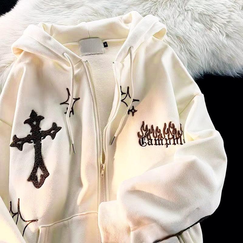 Goth Embroidery Retro Hoodies - ENVYWEAR
