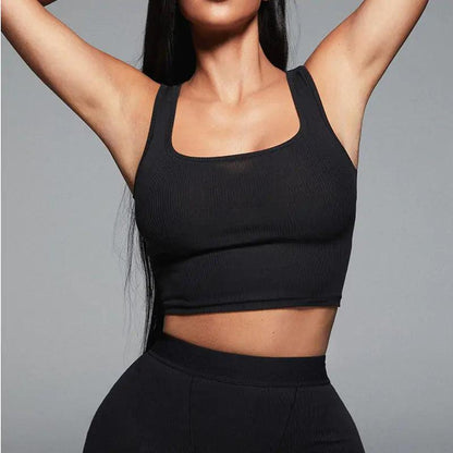 Ensemble de couleur unie noir hautement extensible