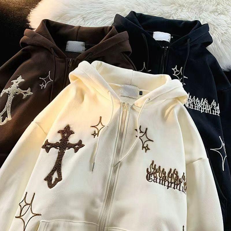 Goth Embroidery Retro Hoodies - ENVYWEAR