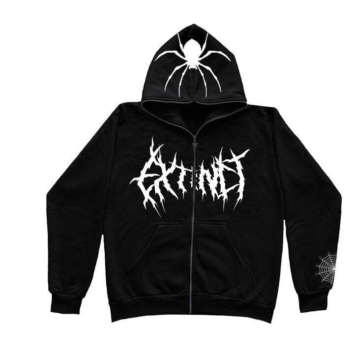 Unisex Black Zip Hoodies Spider Web - ENVYWEAR